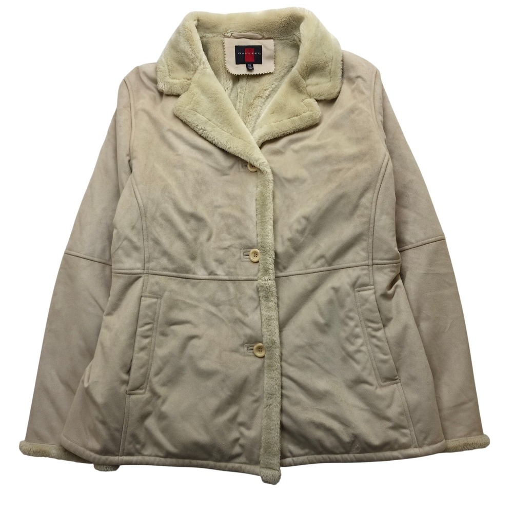 Vintage Gallery Faux Shearling Coat Women's XL Cream Sherpa Lined Button Front